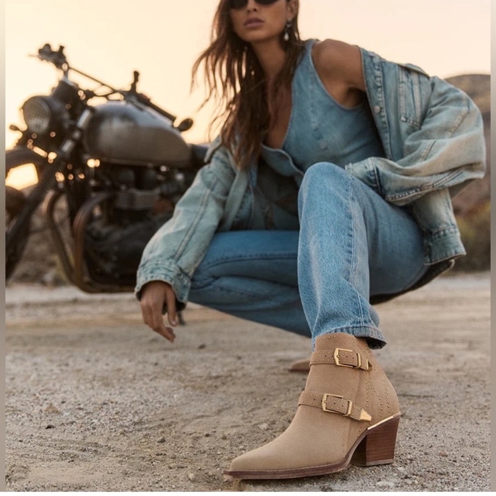 Dolce Vita Tan Ankle Booties with Buckle Detail